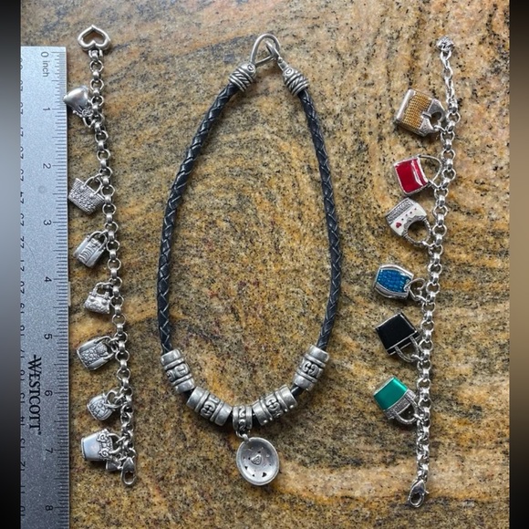 Brighton jewelry. 2 handbag themed bracelets and a scroll motif necklace. - Picture 2 of 8